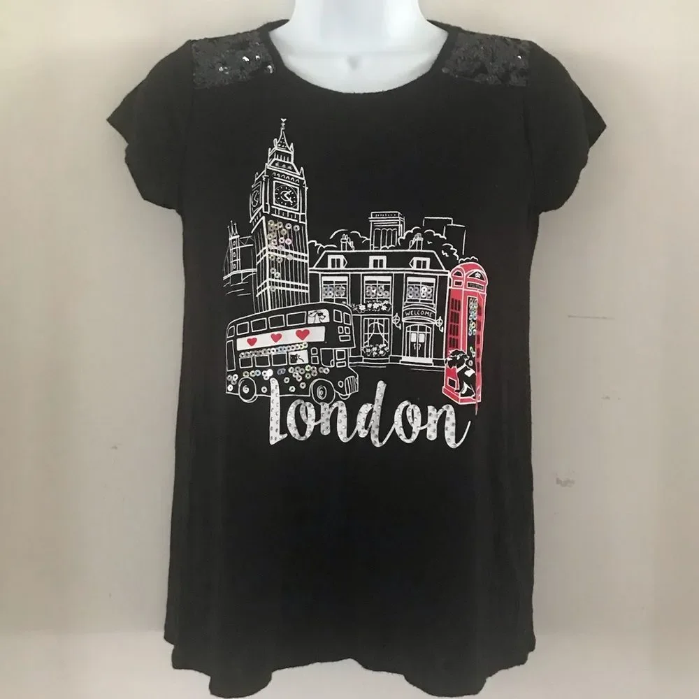 Justice Short Sleeve Tee London Sequin Details